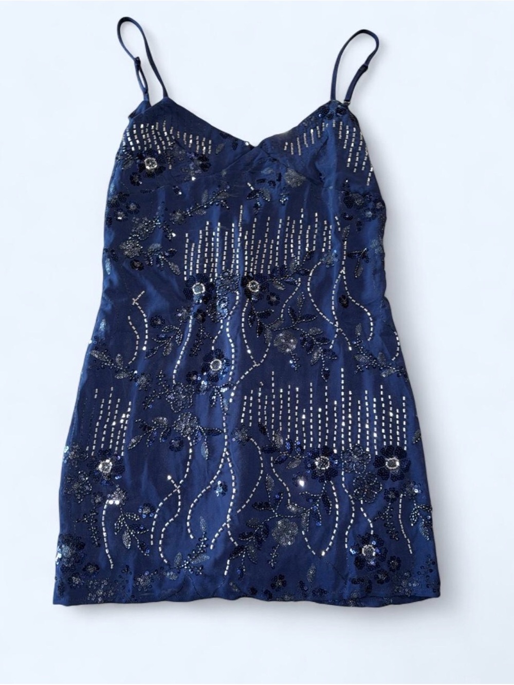 Navy Blue beaded Floral Slip Dress